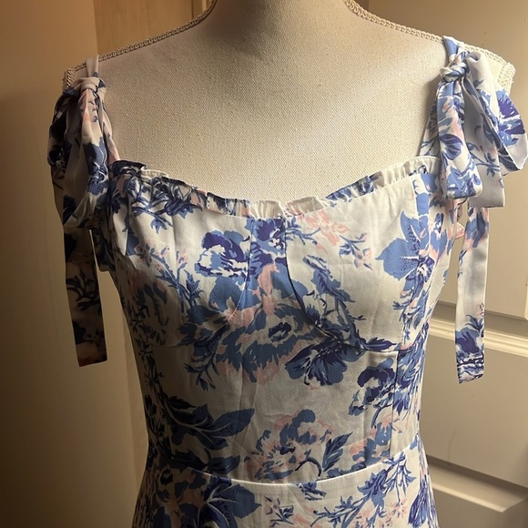 Aqua lady sundress, long hidden zipper large wrinkle free ties at shoulders - Picture 15 of 15